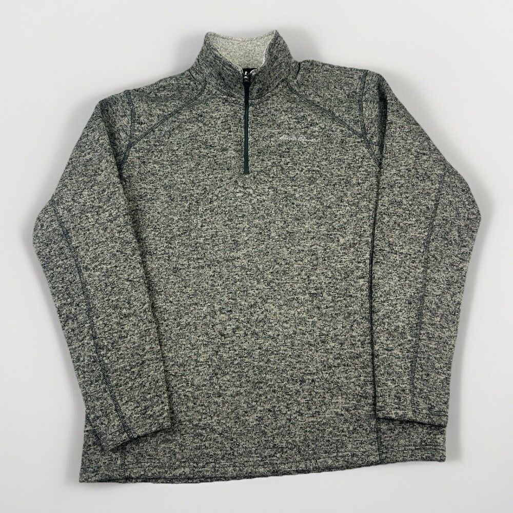 Eddie Bauer Mens L Gray‎ Heather Quarter Zip Fleece Pullover Gorpcore Fleece 1/4
